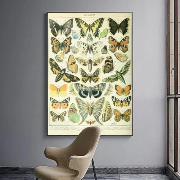 New Vintage French Butterfly Wall Tapestry - Papillons Graphic Wall Fabric Art